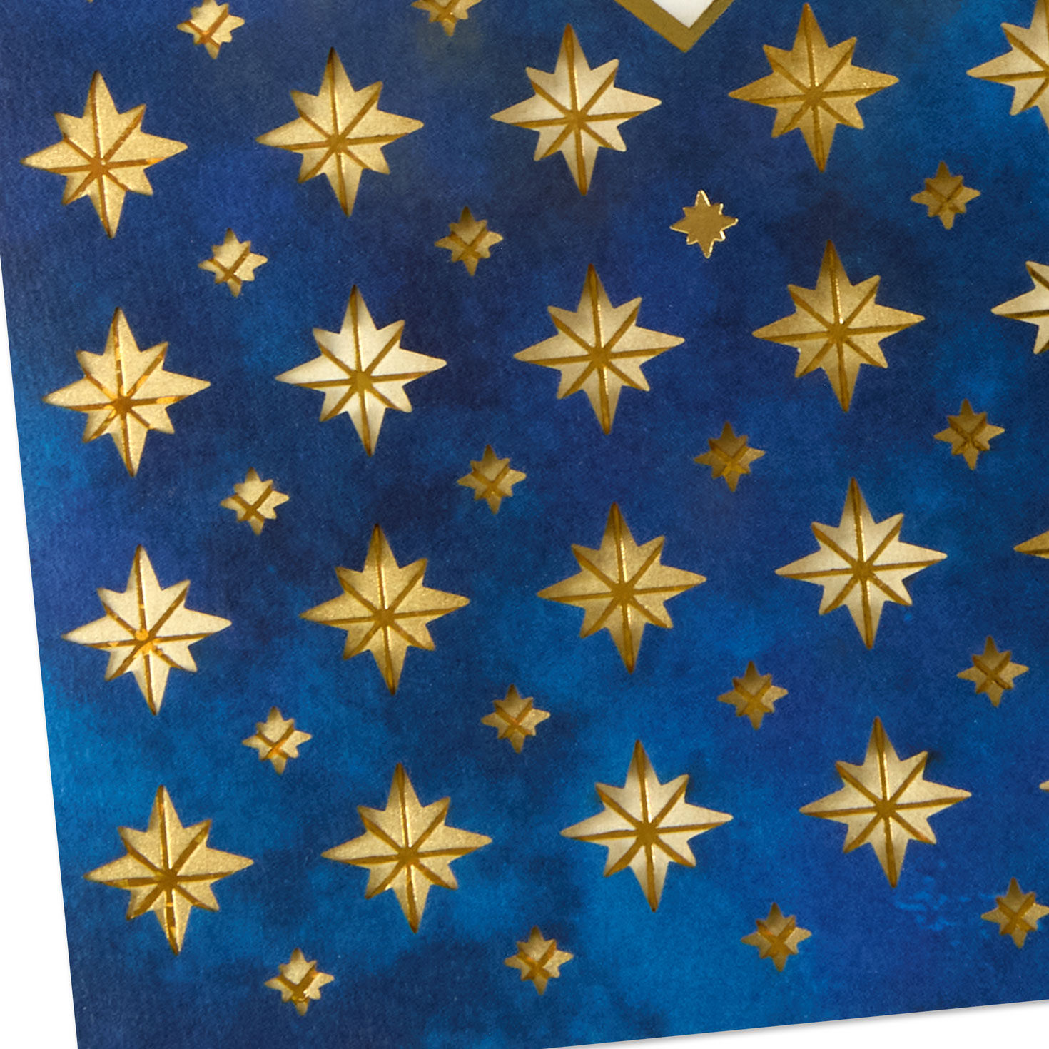 Gold Stars on Blue Christmas Card Card Front Detail image number 6