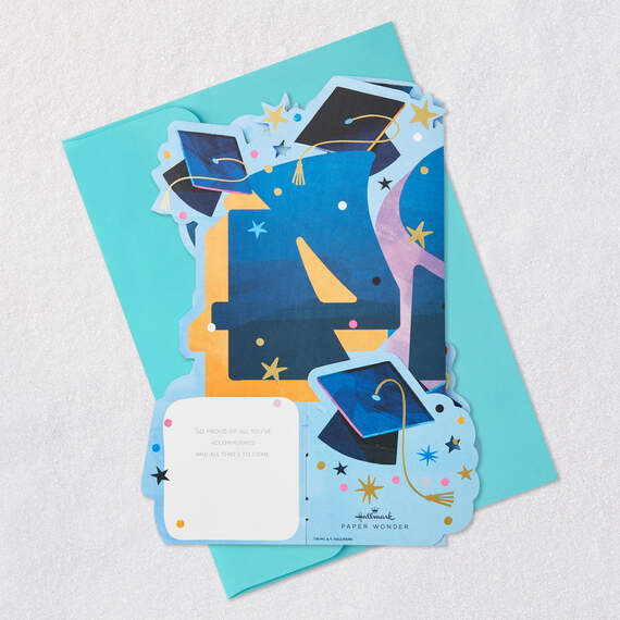 Jumbo  Mortarboard Caps and Stars 3D Pop-Up 2024 Graduation Card, , large image number 8