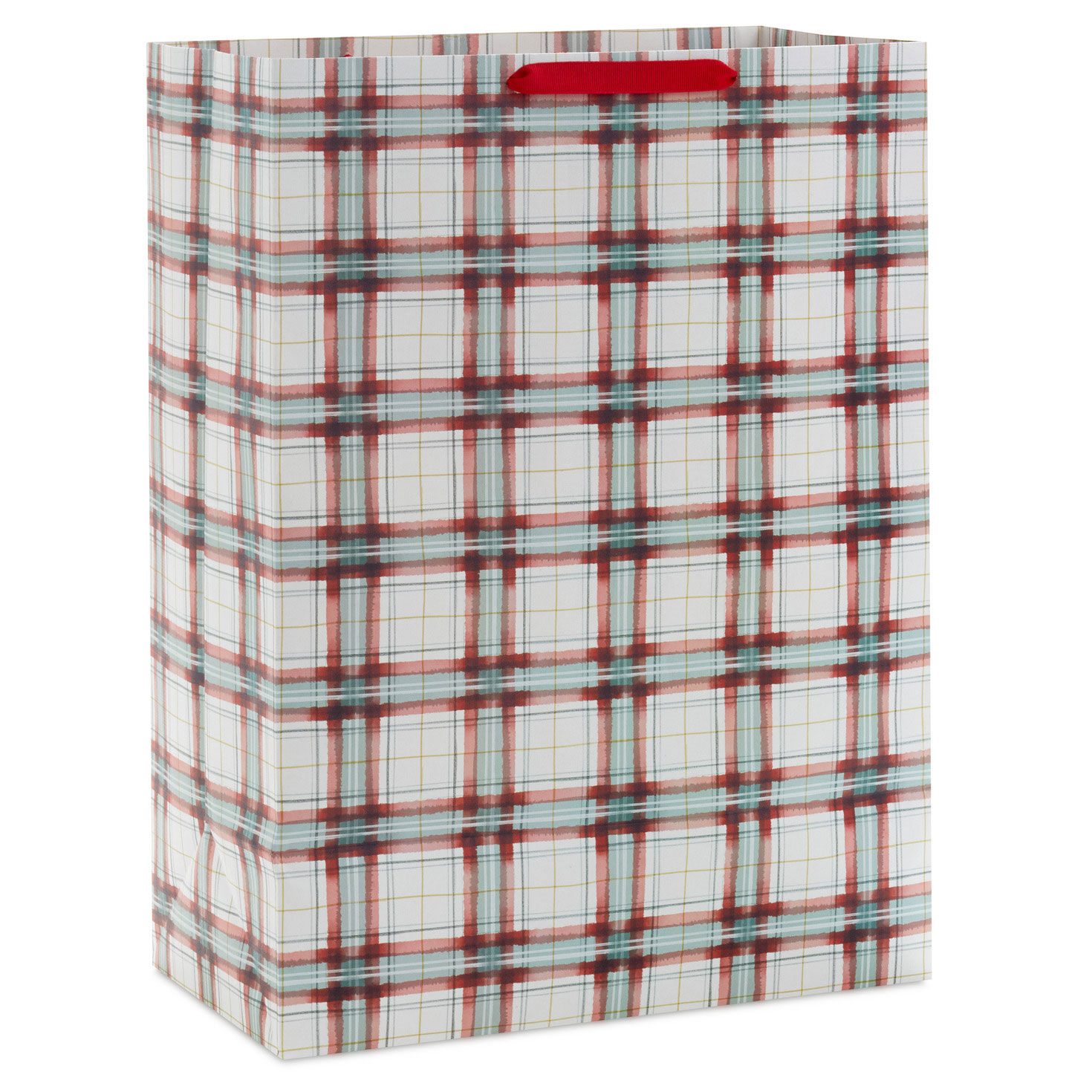 Farmhouse Plaid on White Jumbo Christmas Gift Bag Back image number 6