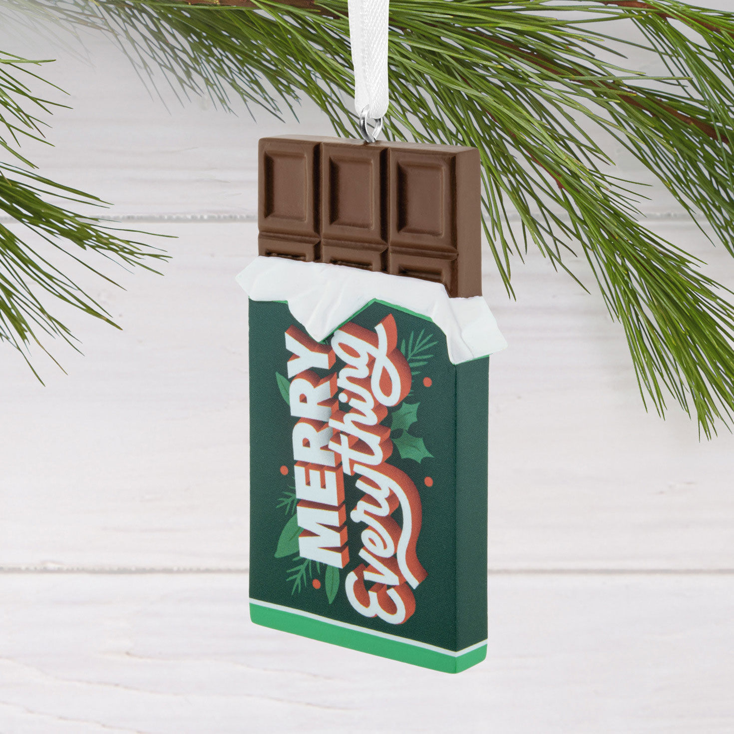 Merry Everything Chocolate Bar Christmas Ornament hanging on tree image number 2
