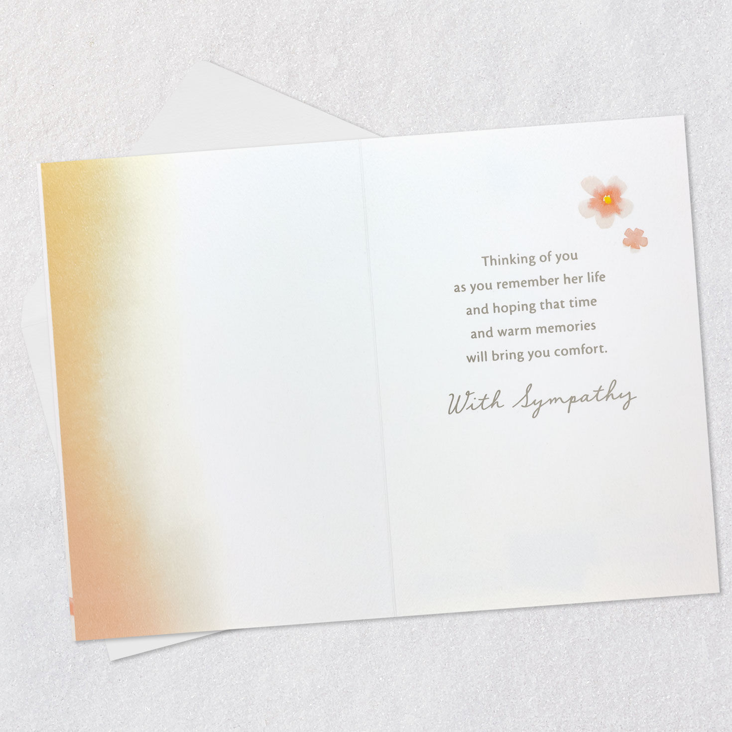 Peach Watercolor Flowers Sympathy Card for Aunt Open card with envelope image number 3