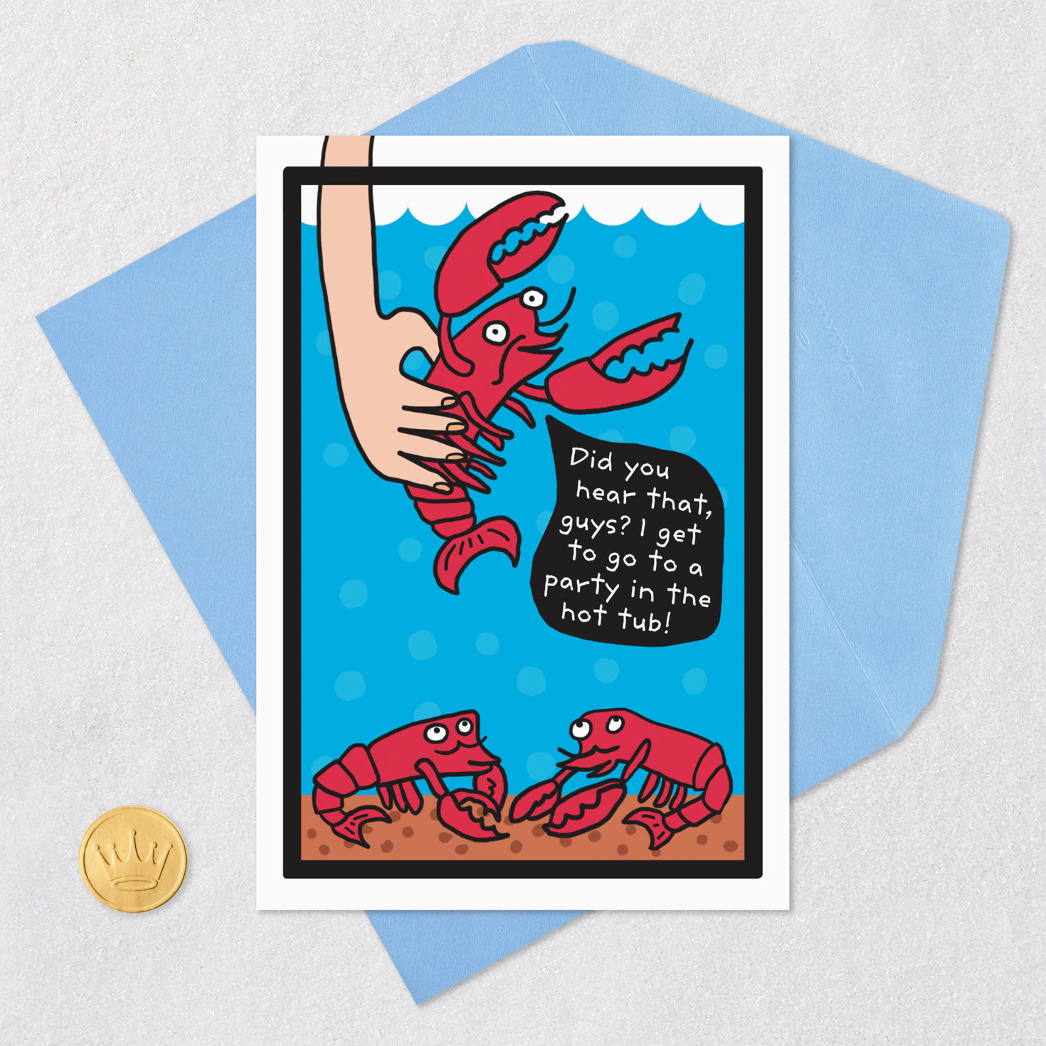 Lobster Hot Tub Party Funny Birthday Card Card Front with Envelope and Gold Seal image number 5