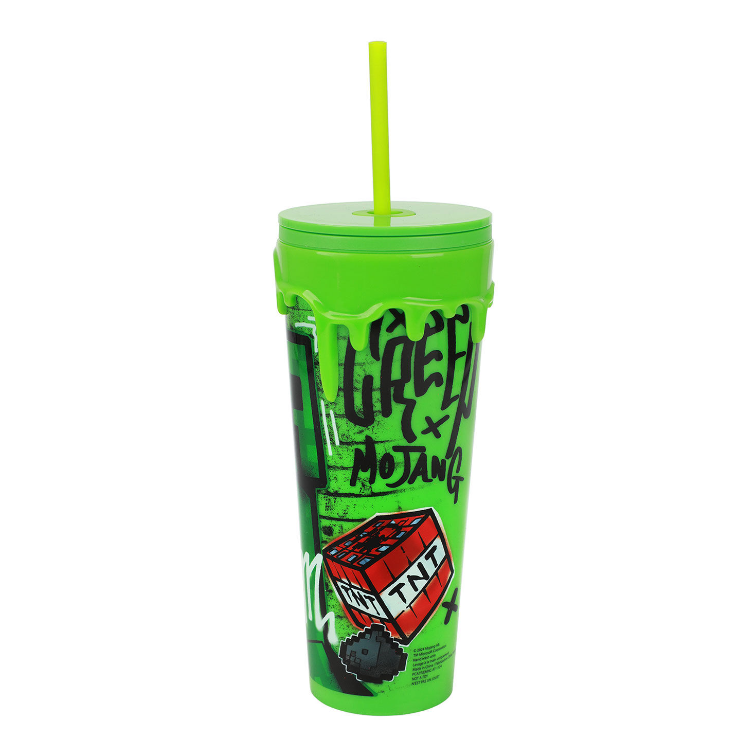 Minecraft Creeper Green Graffiti Plastic Cup back image number 3