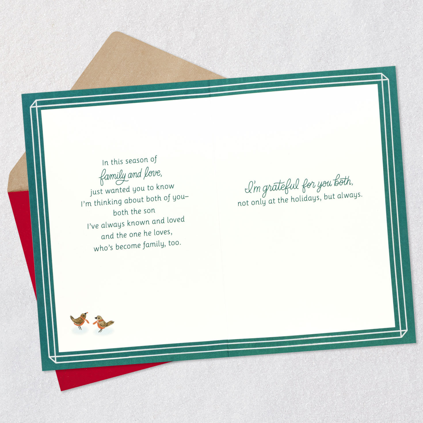 Snowmen Coffee Christmas Card for Son and His Wife Open card with envelope image number 4