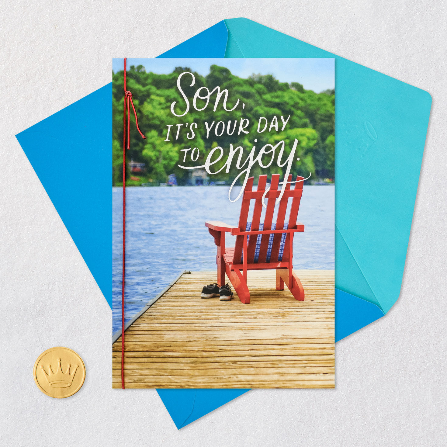 Red Adirondack Chair Father's Day Card Card Front with Envelope and Gold Seal image number 5