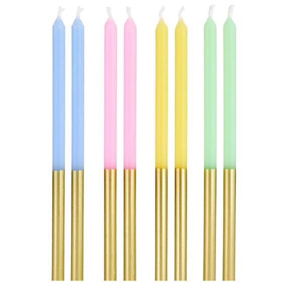 Pastel and Gold Two-Tone Tall Birthday Candles, Set of 12
