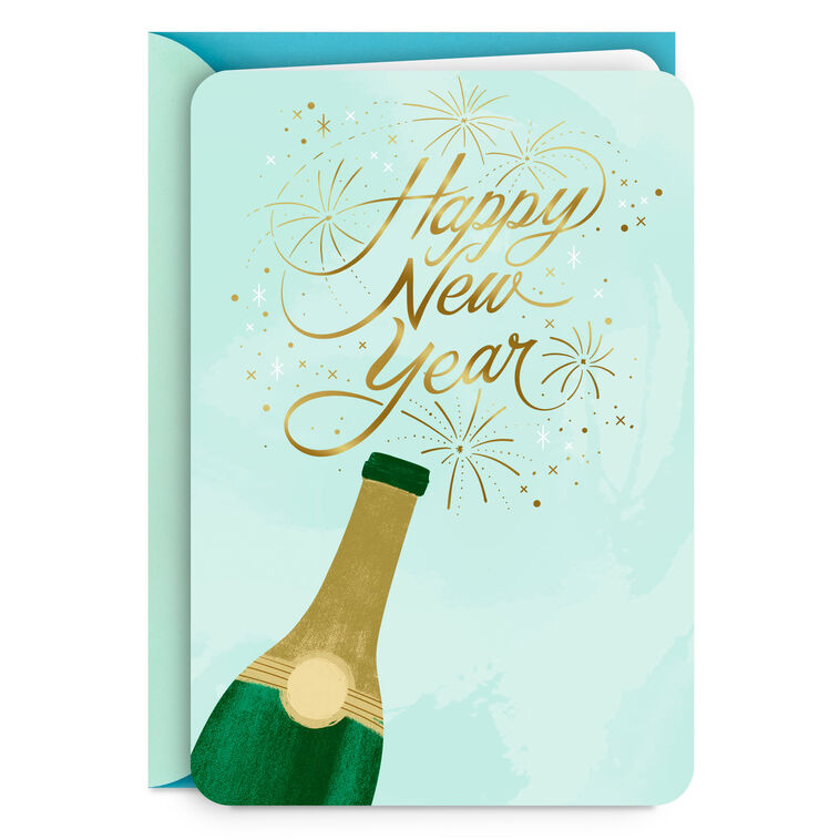 Champagne Bottle and Fireworks Blank New Year Card