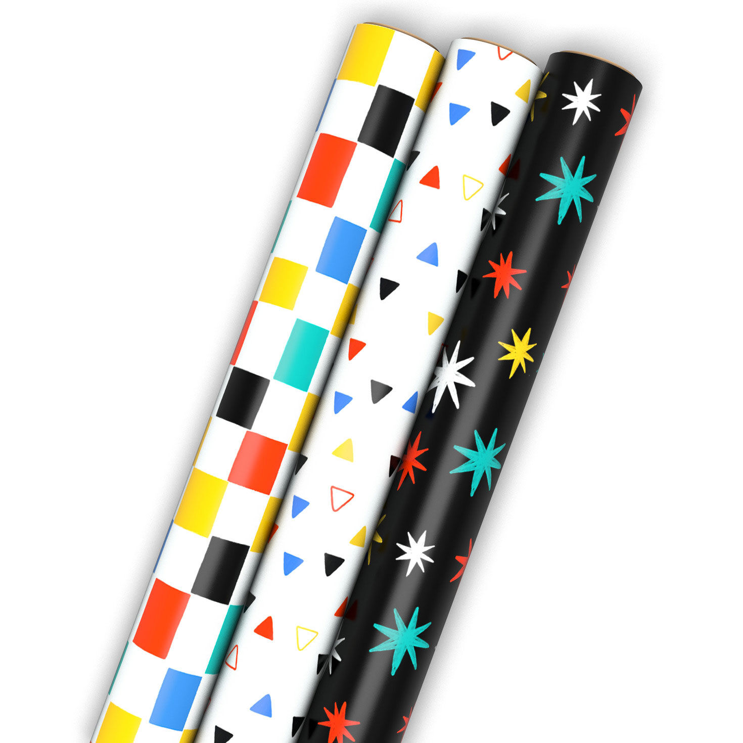Colorful Shapes 3-Pack Assorted Wrapping Paper Mini Roll Bundle, 45 sq. ft. total for only USD 12.99 | Hallmark