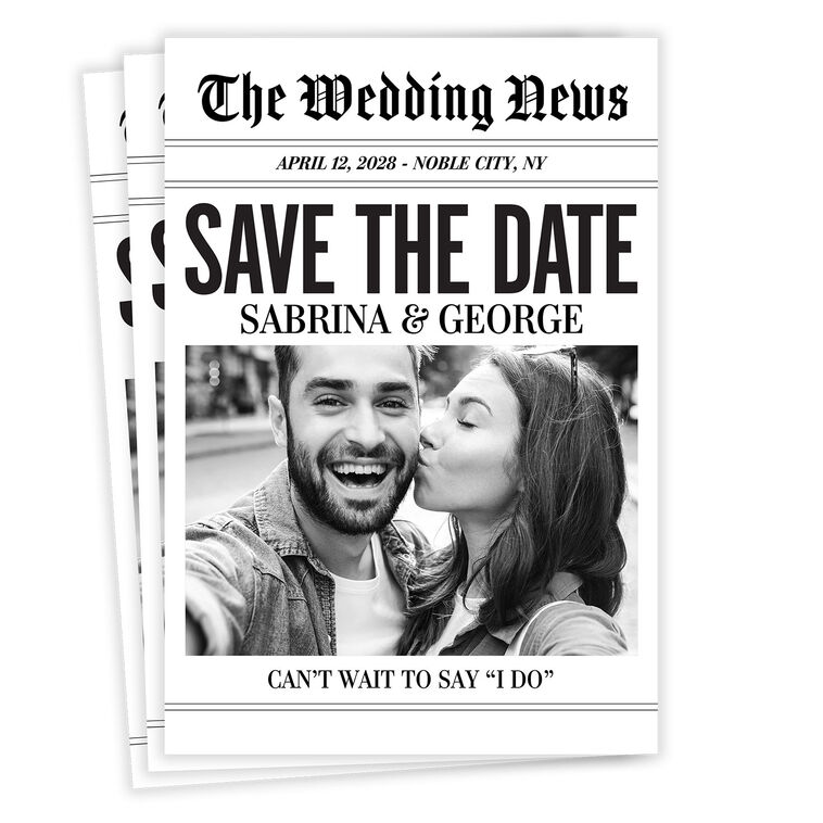 Newspaper Personalized Wedding Save the Date Card front fanned image number 1