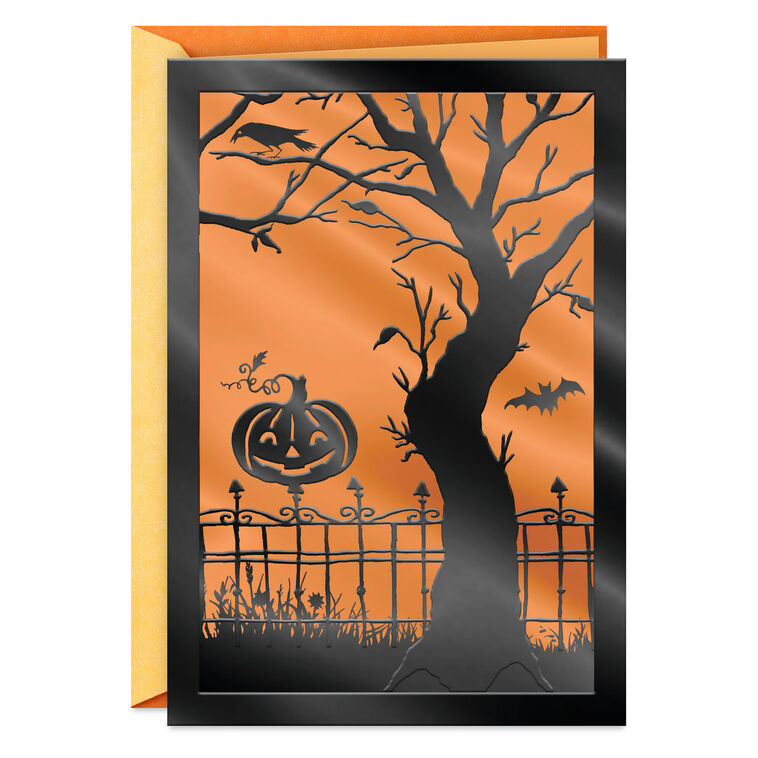 Pumpkin on Wrought Iron Fence Halloween Card