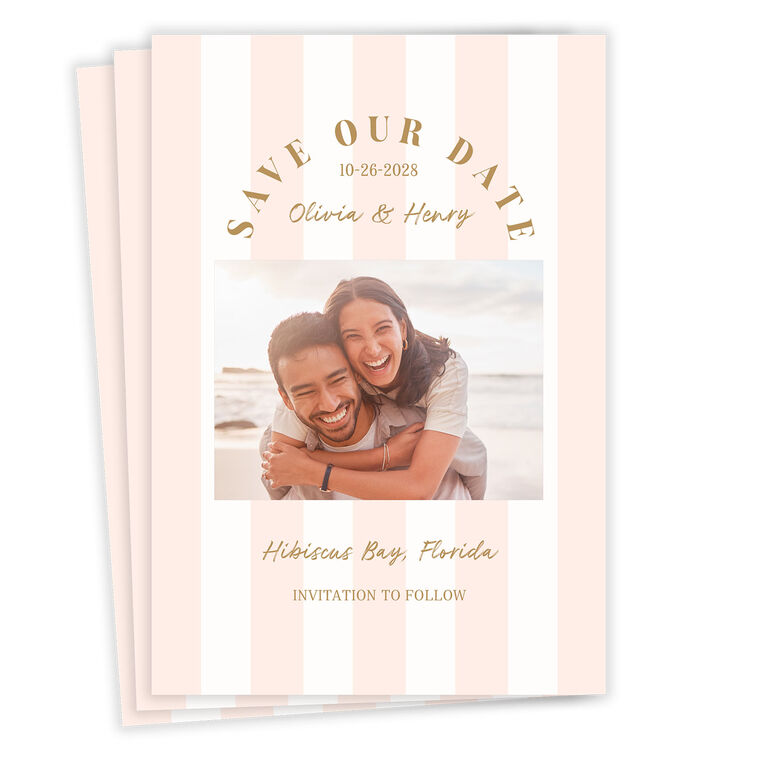 Pink Cabana Stripes Flat Wedding Save the Date