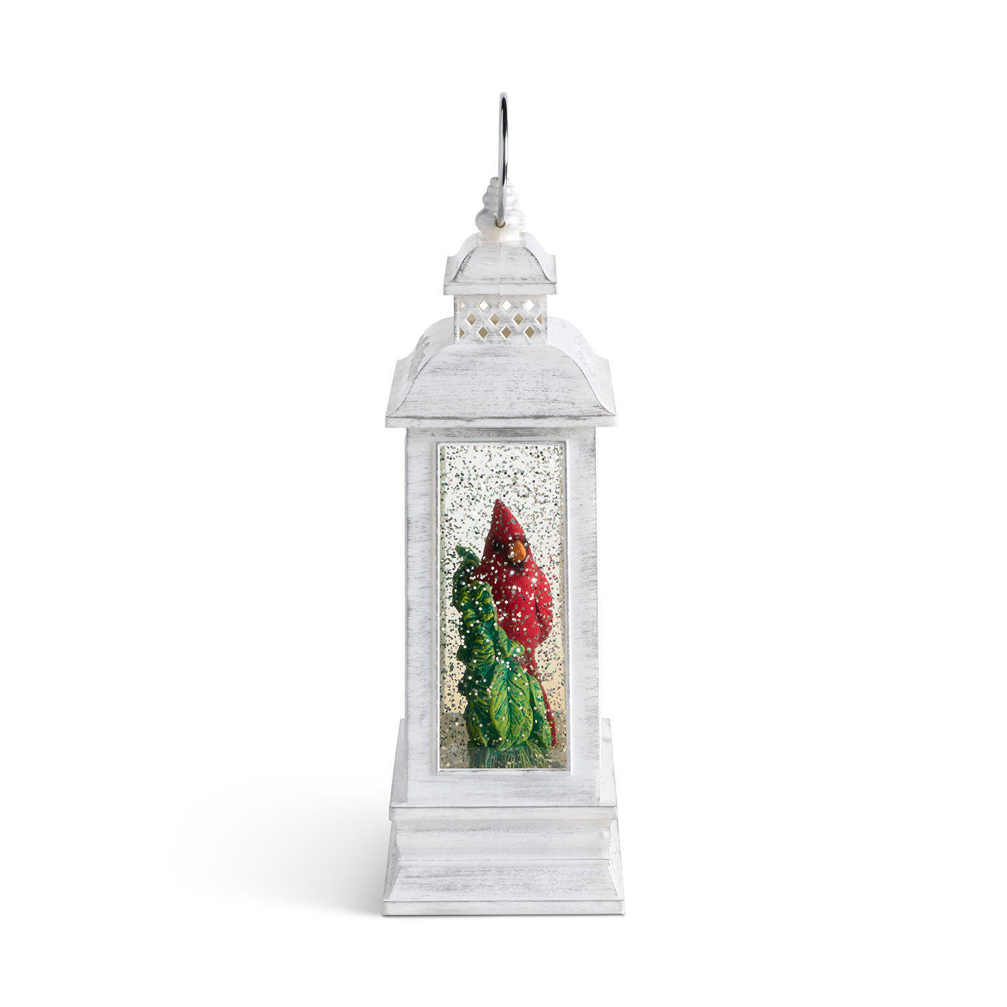 Rustic White Lantern With Cardinal side image number 2
