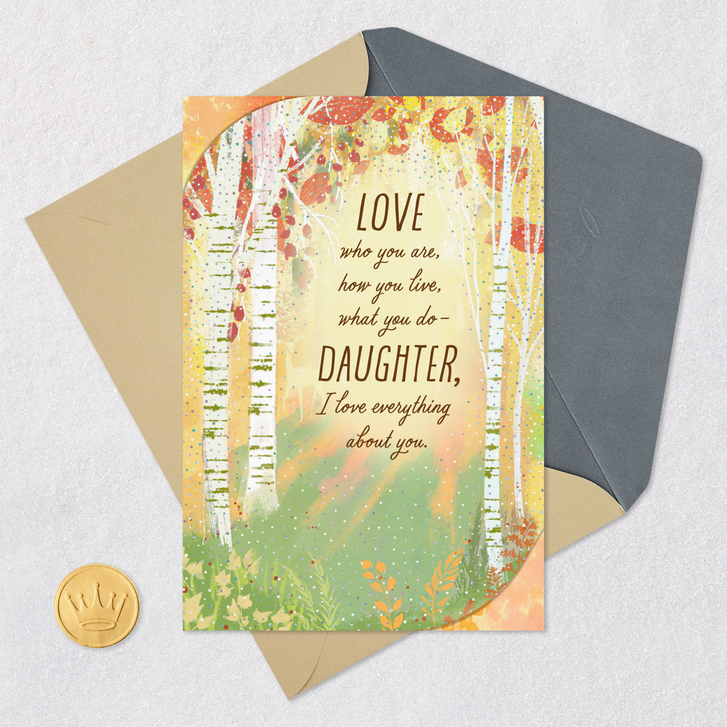 Birch Trees Thank You Card for Daughter Card Front with Envelope and Gold Seal image number 5