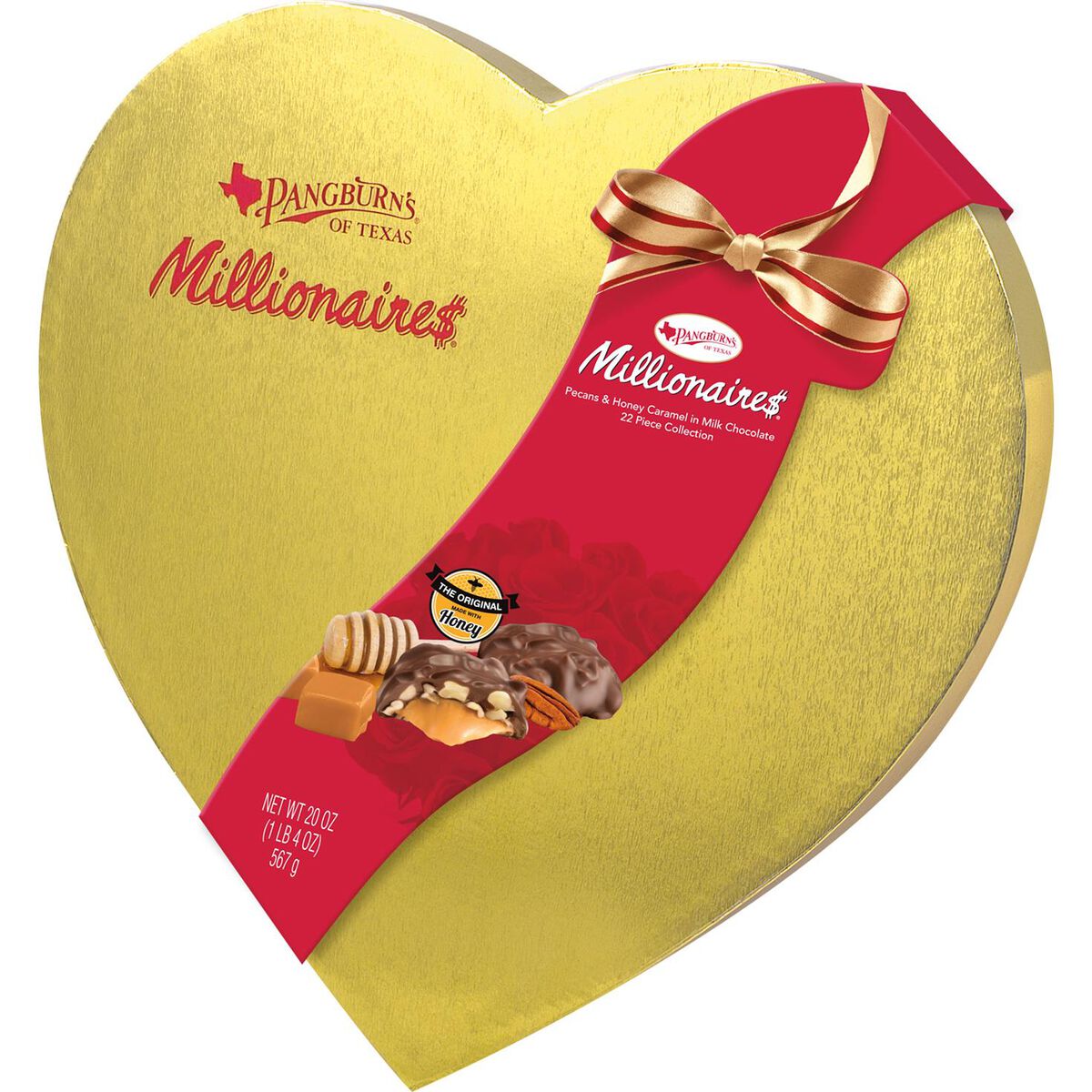 Pangburn's of Texas Millionaires Chocolates Large Gold Heart Gift Box