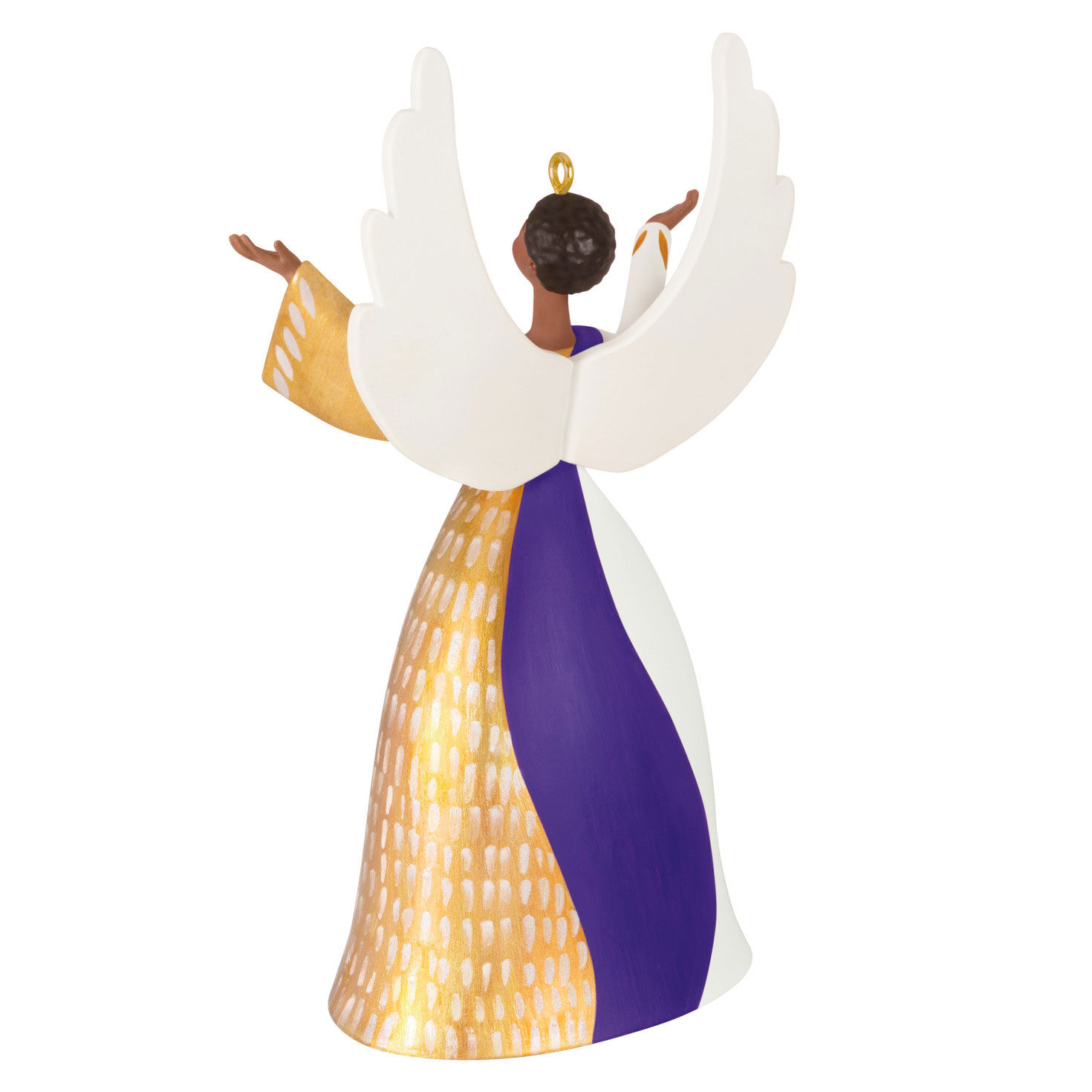 Black Angel in Gold, Purple Keepsake Ornament Back image number 6