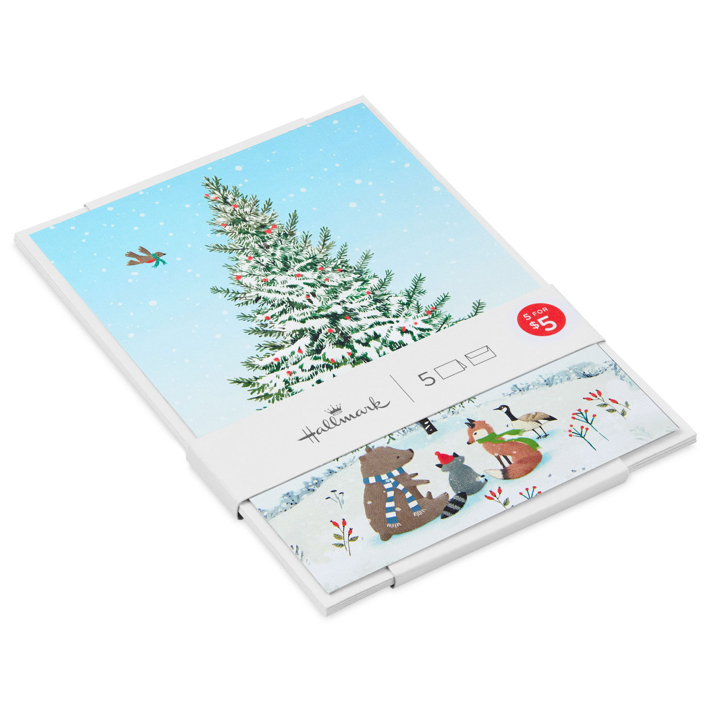 Woodland Critters Around a Snowy Tree Packaged Christmas Cards, Set of 5 for only USD 5.00 | Hallmark