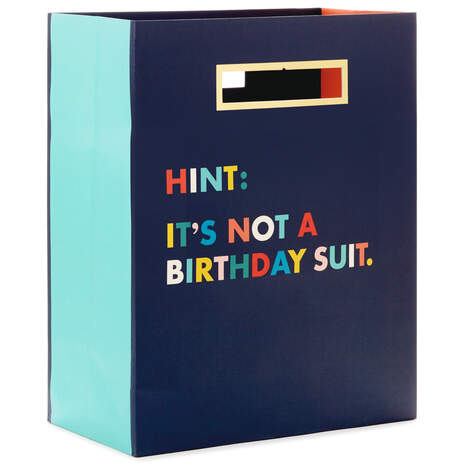 13" Navy Not a Birthday Suit Gift Bag, , large