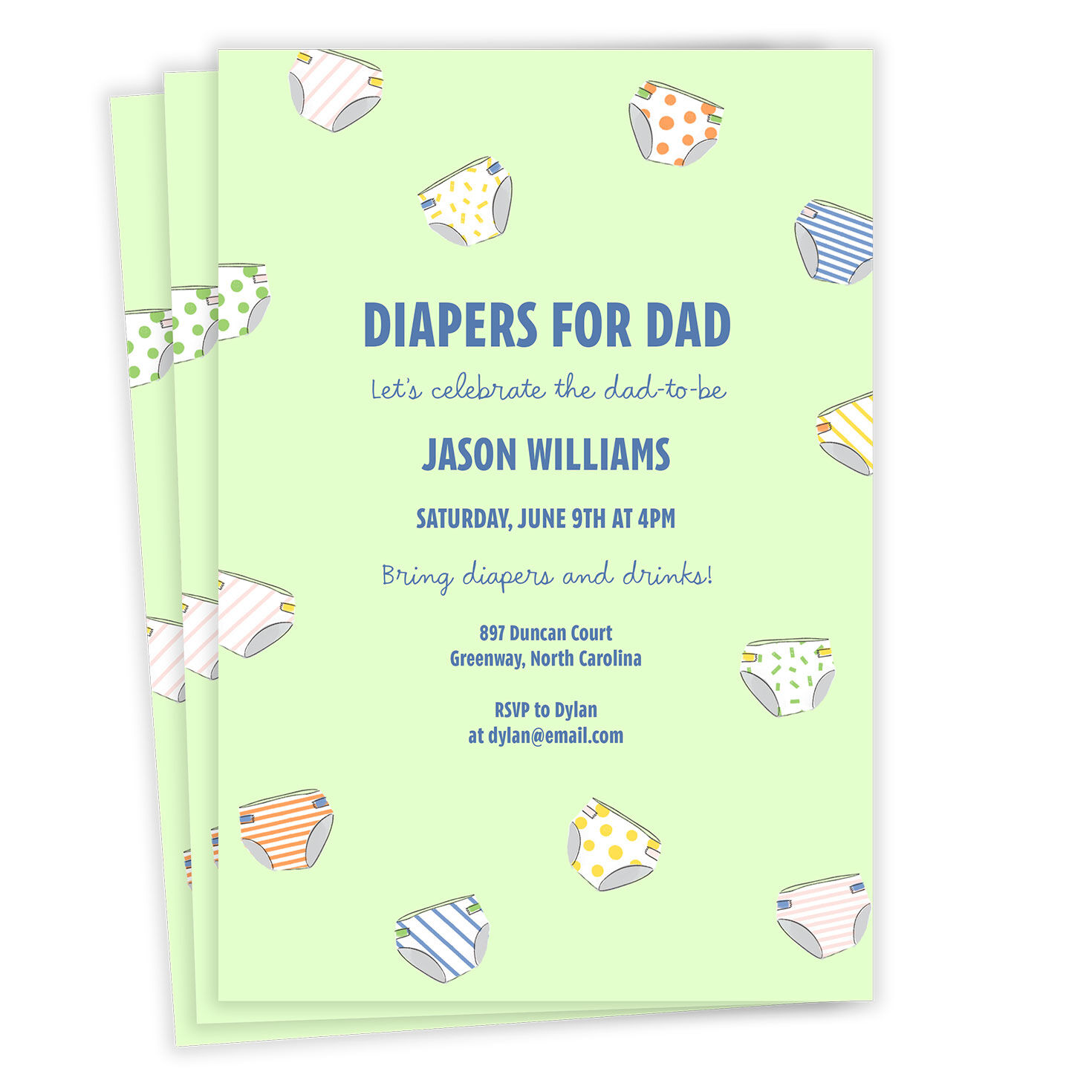 Diaper Party Celebration Flat Baby Shower Invitation