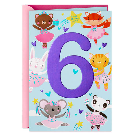 Sweet Six Ballerina Animals 6th Birthday Card With Stickers