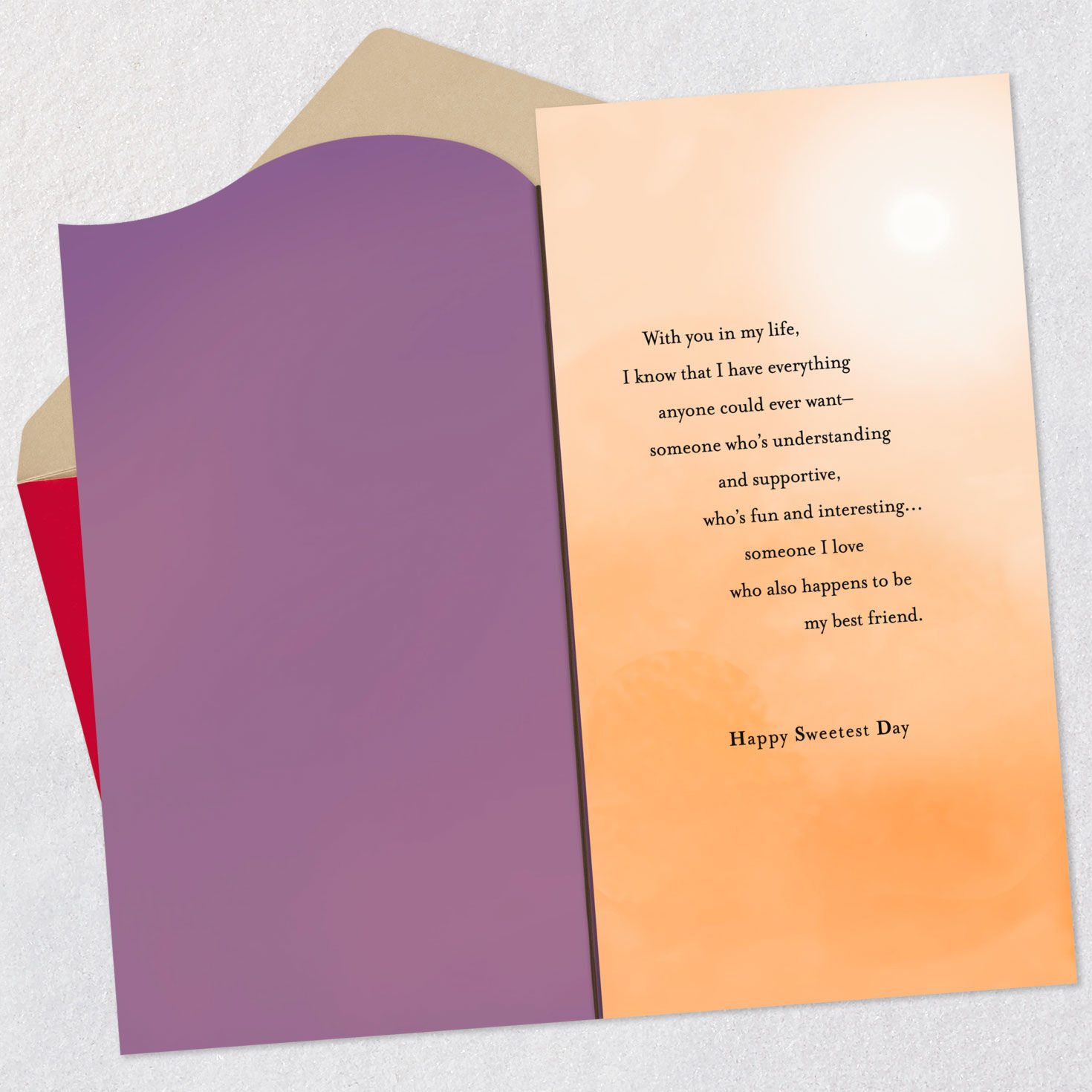 Couple on City Bridge Romantic Sweetest Day Card Open card with envelope image number 3