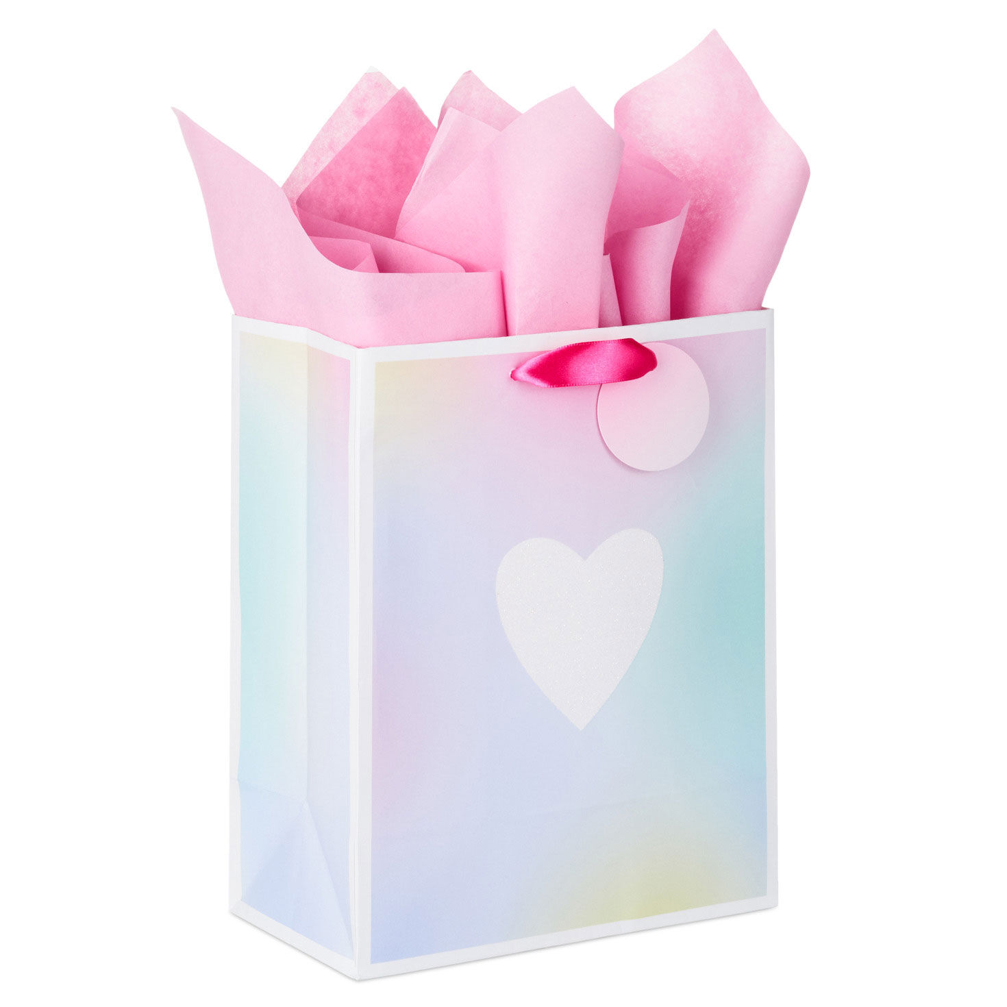 9.6" Iridescent Heart Medium Valentine's Day Gift Bag With Tissue Paper