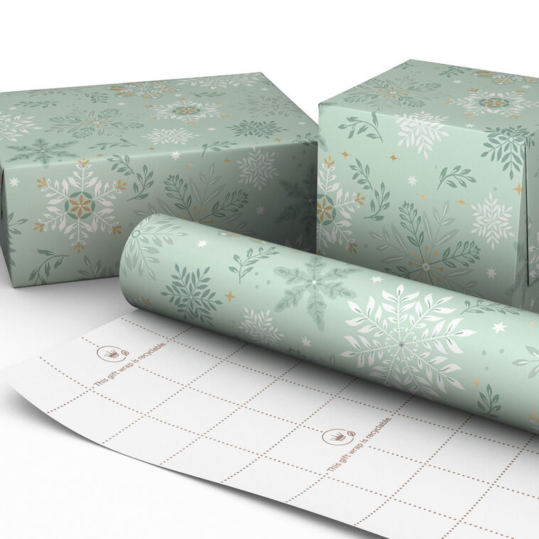 Snowflakes on Sage Wrapping Paper Roll Wrapped pkg image number 2