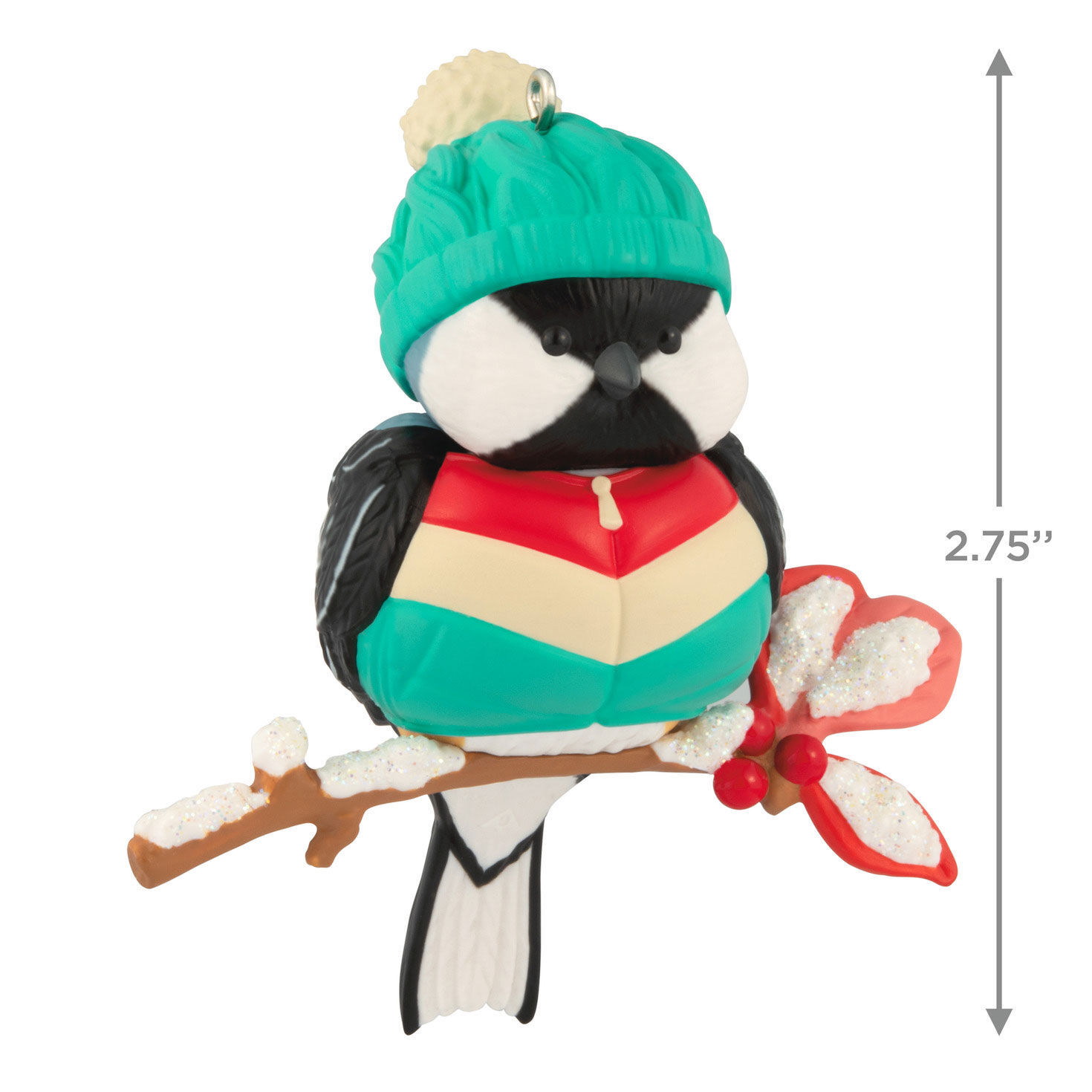Bird in Red, Yellow Teal Coat Keepsake Ornament measurement image number 3