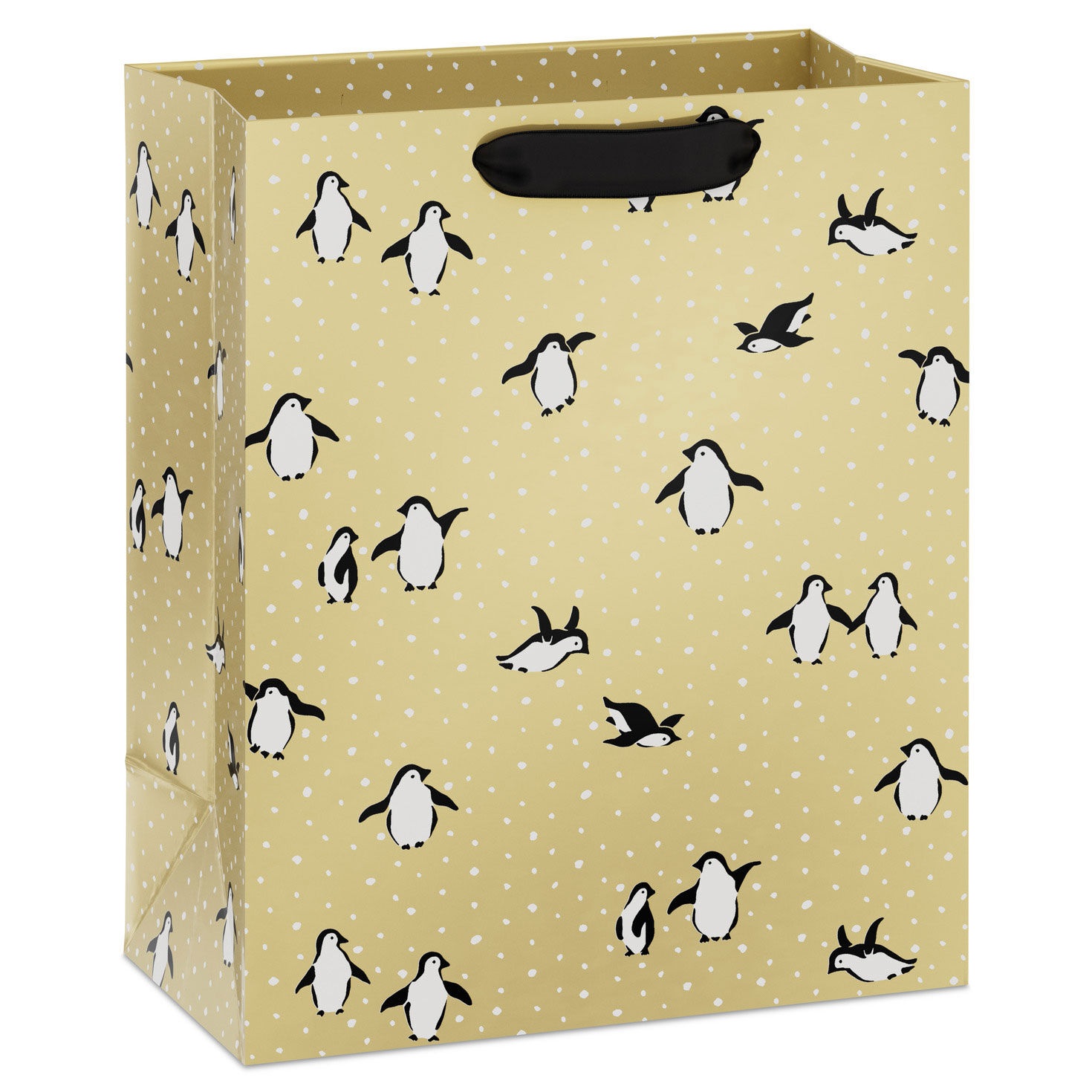 9.6" Penguins on Gold Medium Christmas Gift Bag