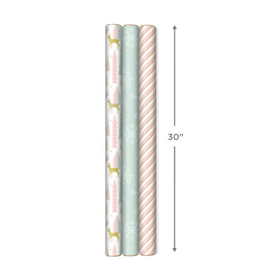 Pink and Mint Assorted 3-Pack Christmas Wrapping Paper, 120 sq. ft., , large image number 7