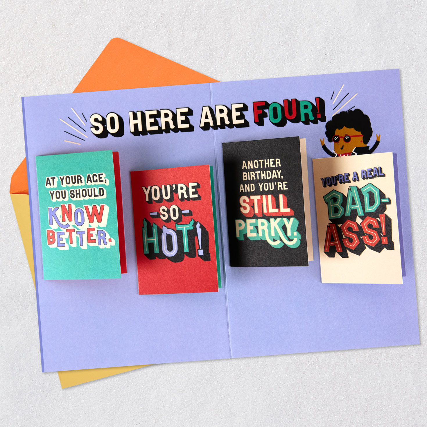 Cartoon Lady Birthday Card With Mini-Cards for Her Open card with envelope image number 4