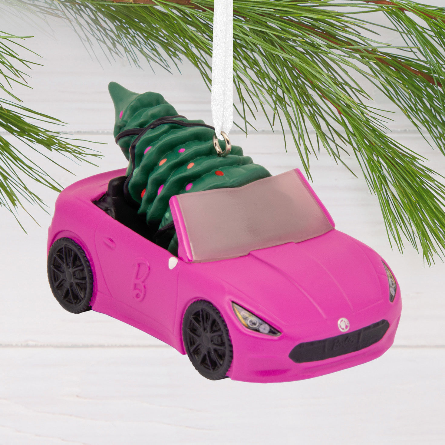 Barbie Car With Tree Christmas Ornament hanging on tree image number 2