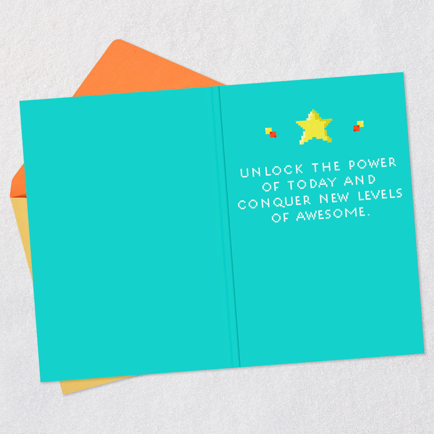 Retro Cake Video Game Kids Birthday Card With Music Open card with envelope image number 3