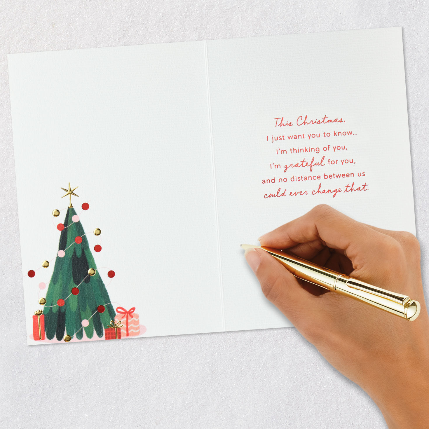Tree With Garland Across the Miles Christmas Card signing card image number 6