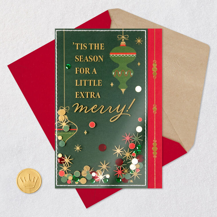 Antique Green and Red Ornaments Christmas Card  image number 6