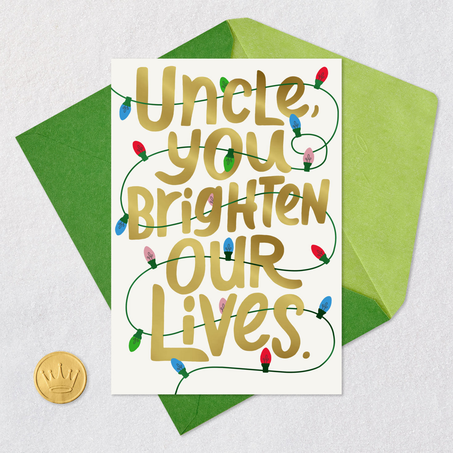 Lights and Gold Lettering Uncle Christmas Card Card Front with Envelope and Gold Seal image number 5