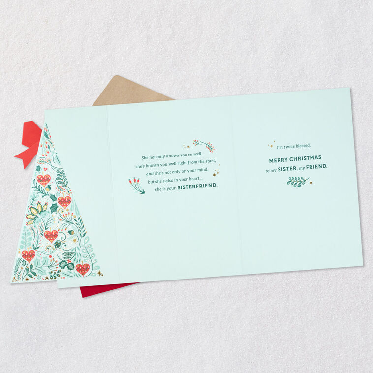 Vintage Holiday Tree Sister Christmas Card Open card with envelope image number 5