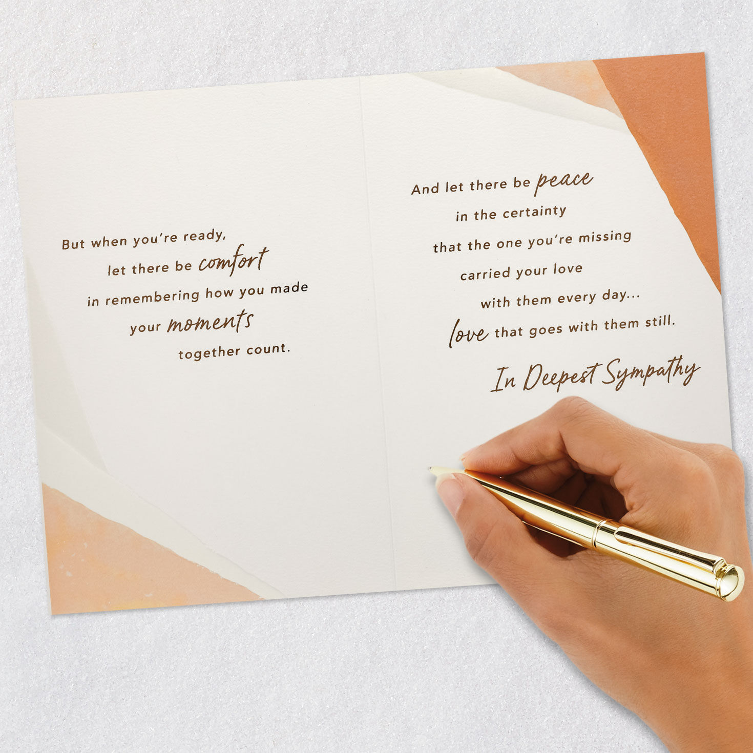 Abstract Tan and Peach Sympathy Card Signing card image number 7
