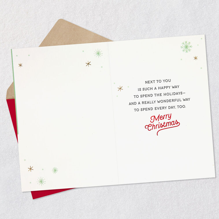 Cute Dogs Under Mistletoe Romantic Christmas Card Open card with envelope image number 3