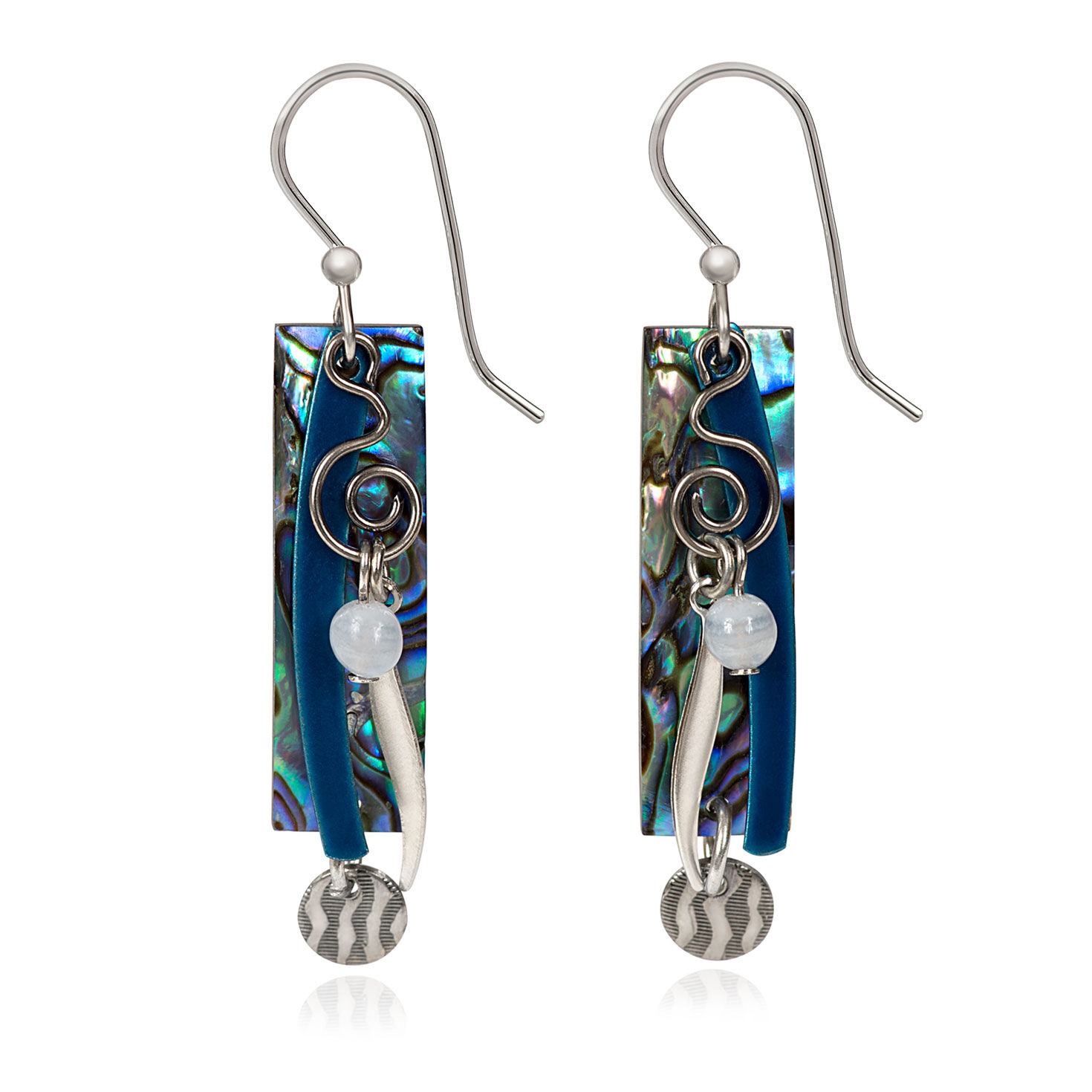 Silver Forest Rectangle With Coil and Beads Drop Earrings