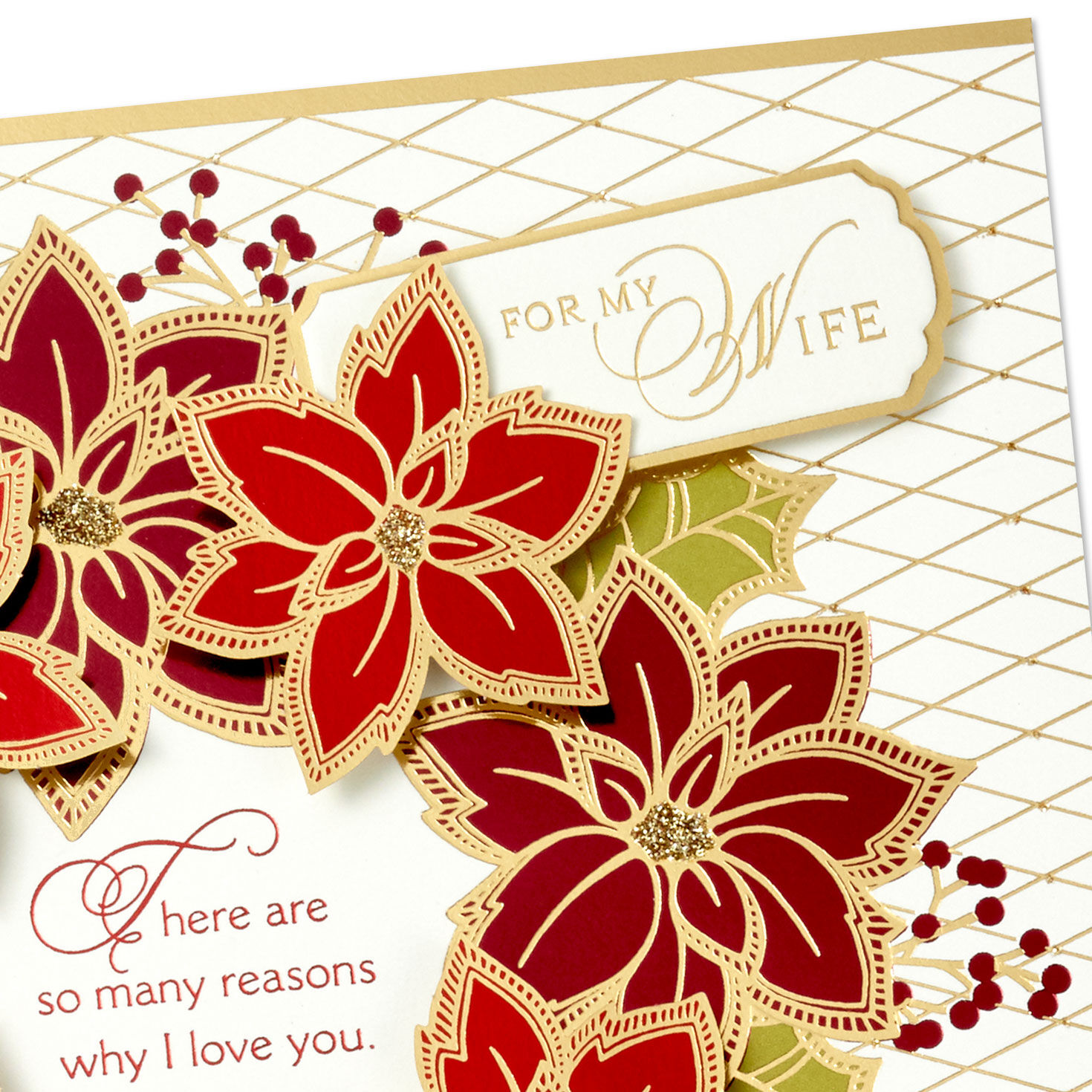 Poinsettia Flower Wreath Wife Christmas Card Card Front Detail image number 5