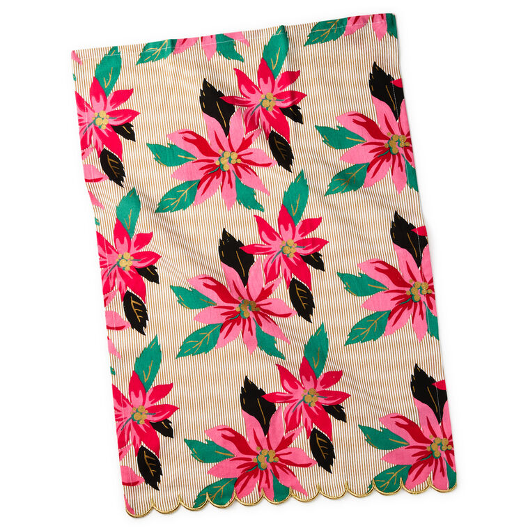 Bold Poinsettias on Gold Stripes Tea Towel front flat image number 2