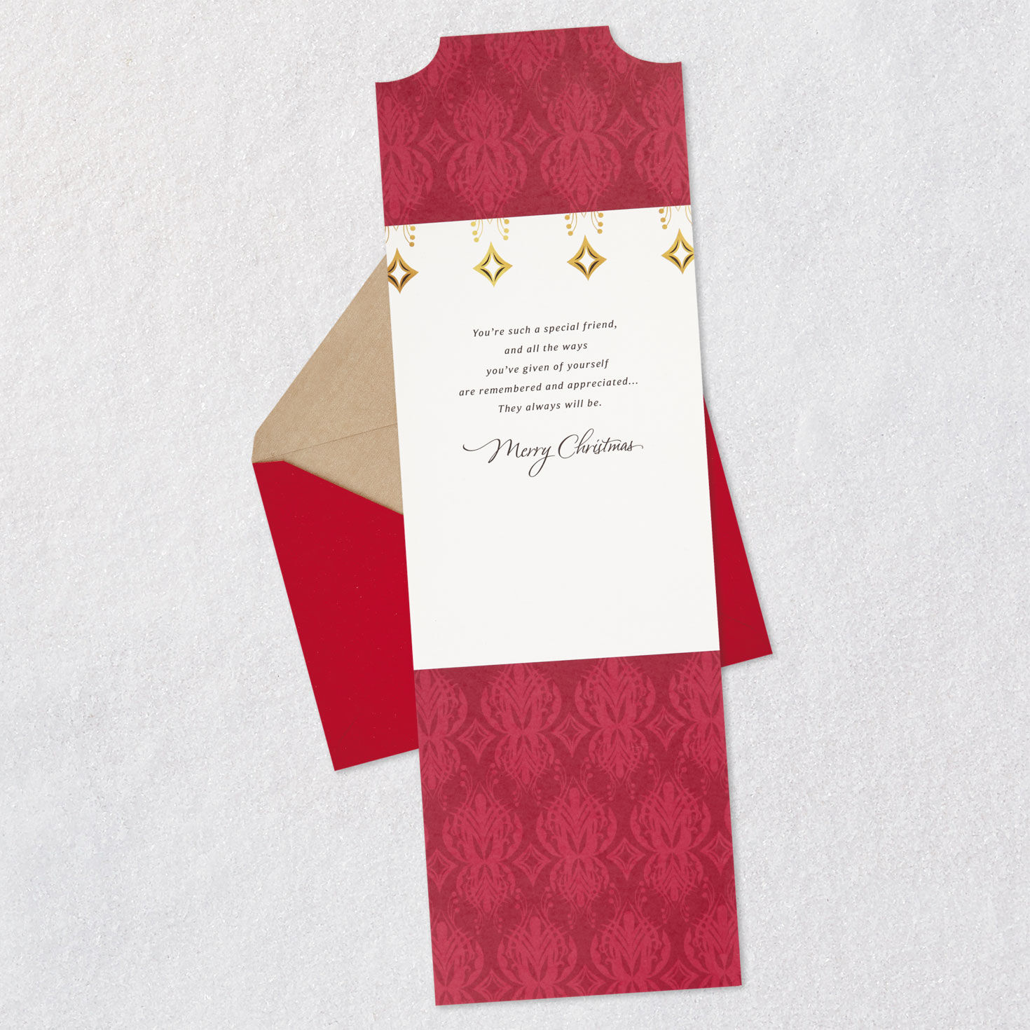 Elegant Burgundy and Gold Christmas Card for Friend Open card with envelope image number 3