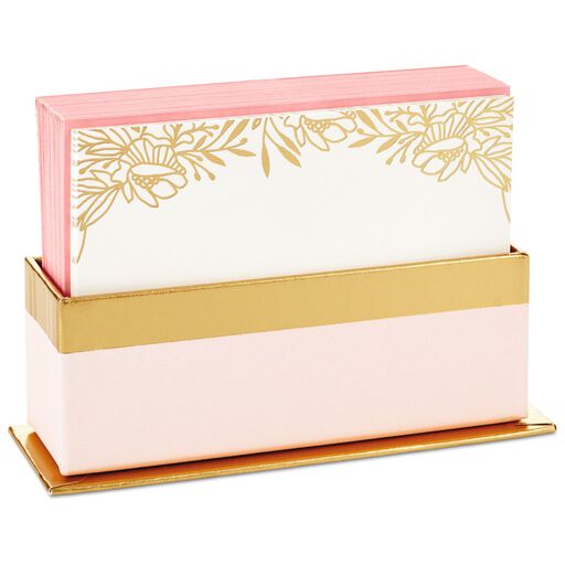 Gold Floral Blank Flat Note Cards With Caddy, Box of 40, 