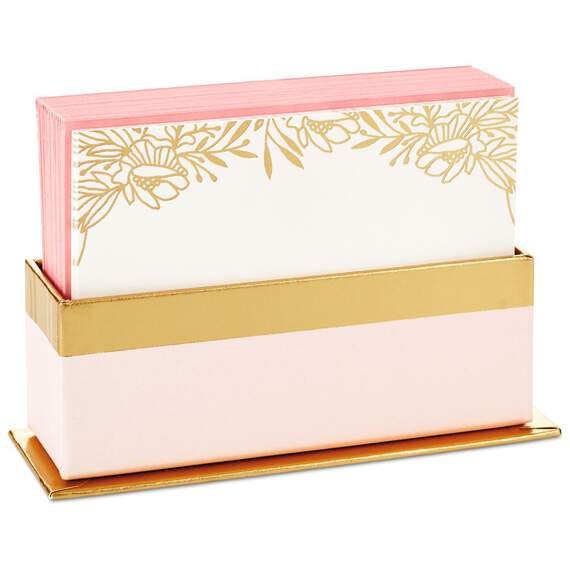 Gold Floral Blank Flat Note Cards With Caddy, Box of 40, , large image number 2