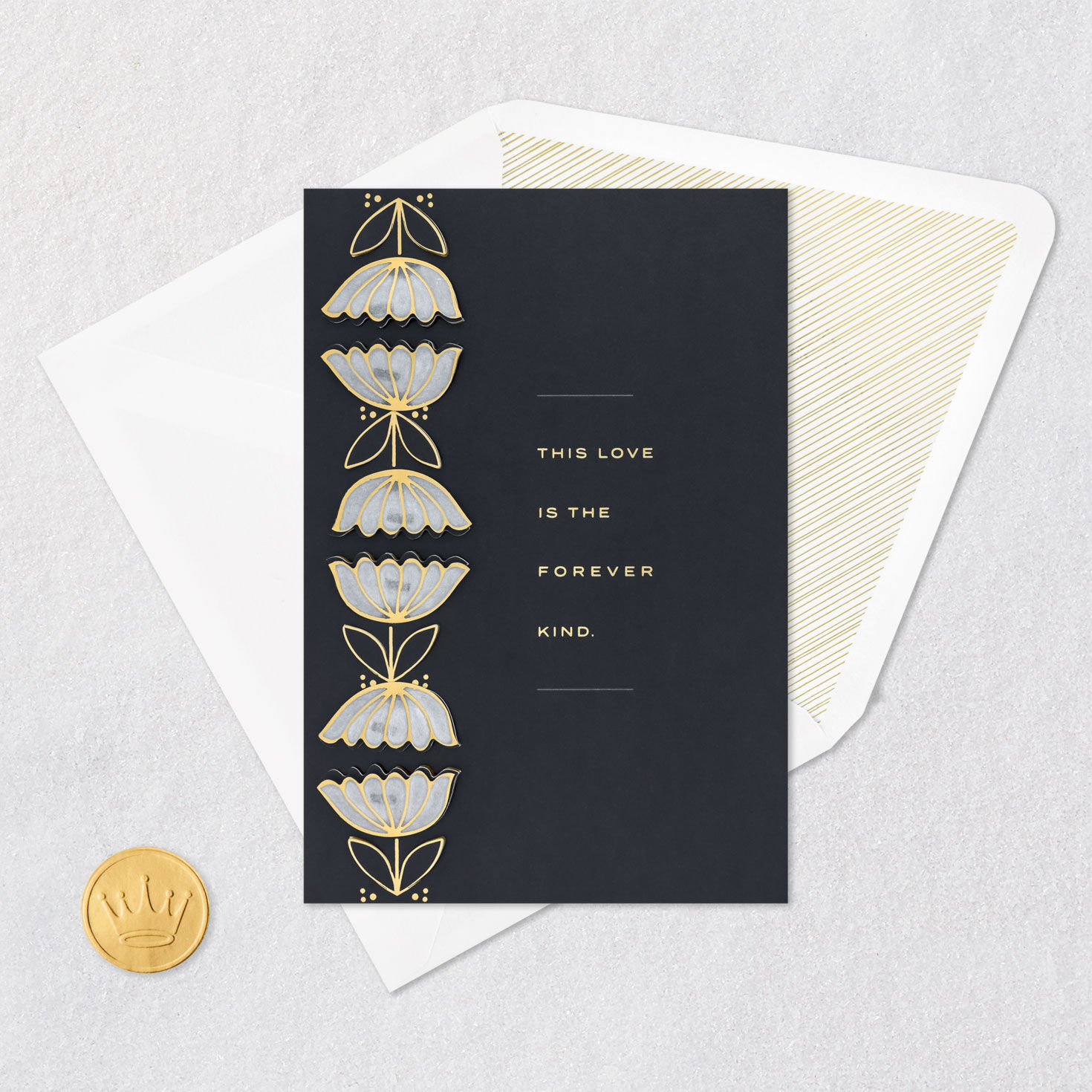 Gray and Gold Flowers Anniversary Card Card Front Detail image number 5