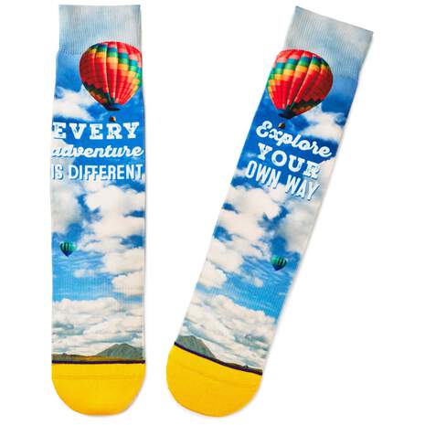 Explore Your Own Way Hot Air Balloons Toe of a Kind Novelty Socks, , large