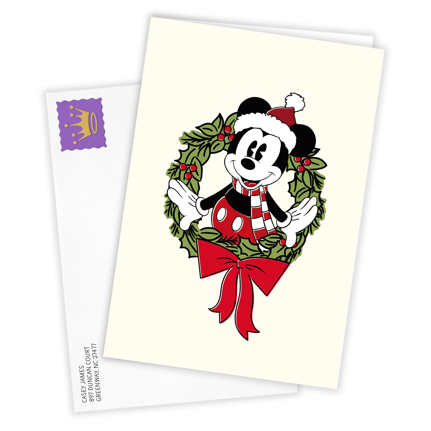Mickey in Wreath Personalized Christmas Card Card  front with Envelope  image number 2
