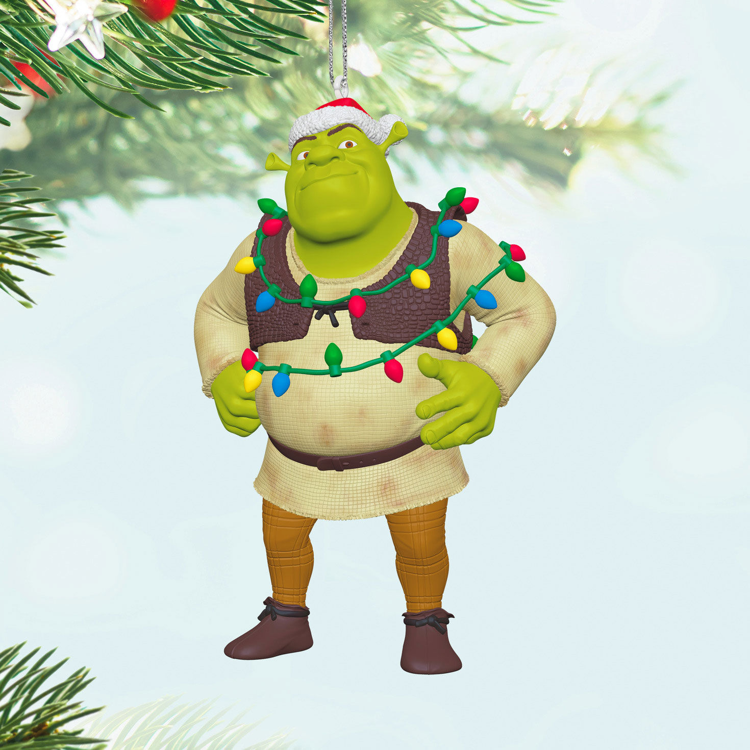 Shrek With Christmas Lights Keepsake Ornament Hanging on tree image number 2