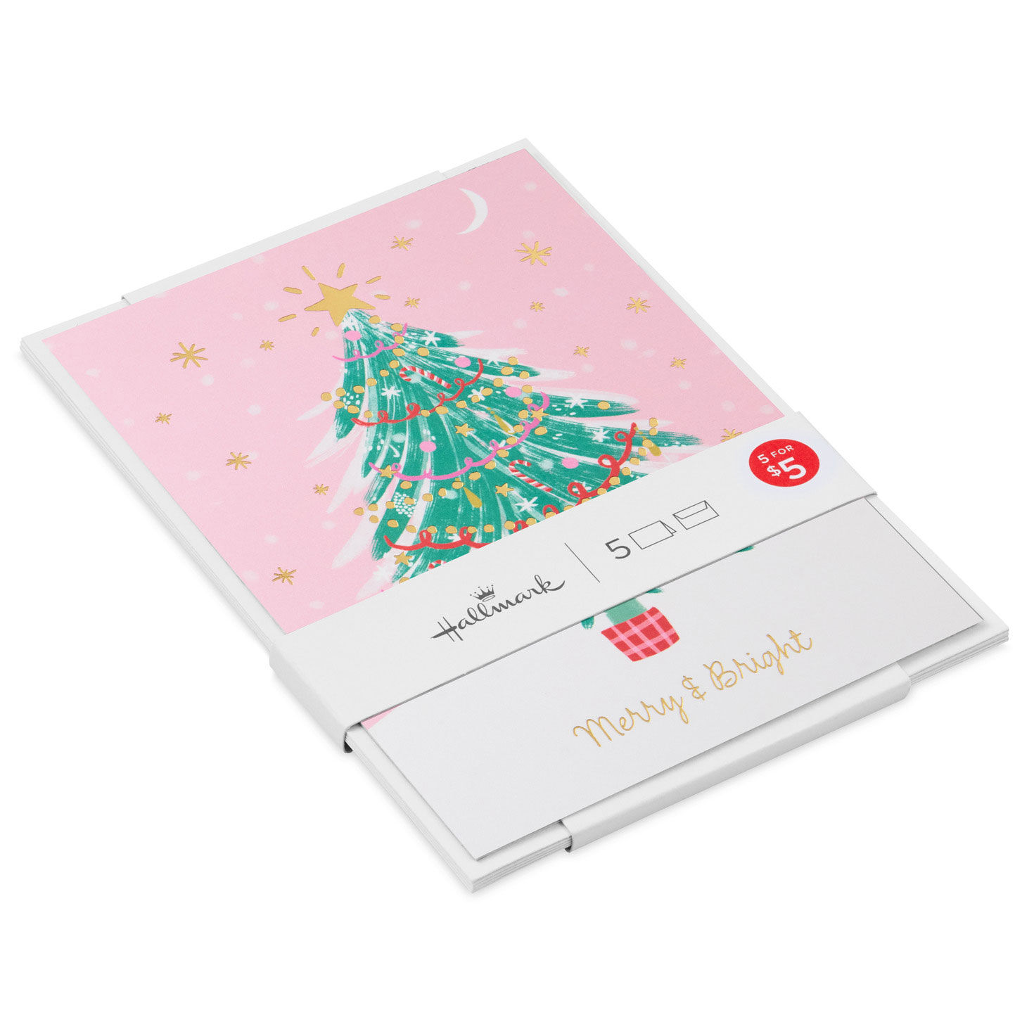 Merry and Bright Tree Christmas Cards, Pack of 5