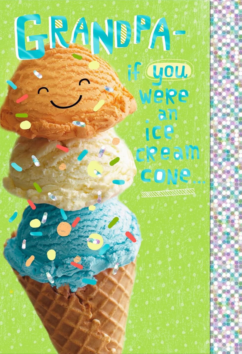 Triple-Scoop Ice Cream Cone Father's Day Card for Grandpa - Greeting